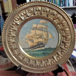 Brass Wall Plaque Blackwall Frigate painting In Center (BH973)