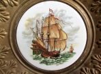 Brass Wall Plaque Tudor Sailing Ship on Ceramic Tile In Center (BH974)