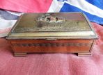 Brass & Wood Cigarette/Cigar Box Ship Relief Vintage (BH987)