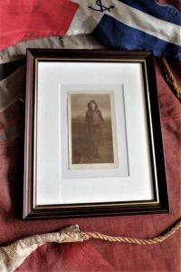 Framed Postcard, Sweetheart/Girl In Raingear Dreadnought Background (BH981)