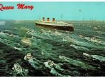 Queen Mary's Arrival At Long Beach ,Vintage Souvenir Postcard (BH672)