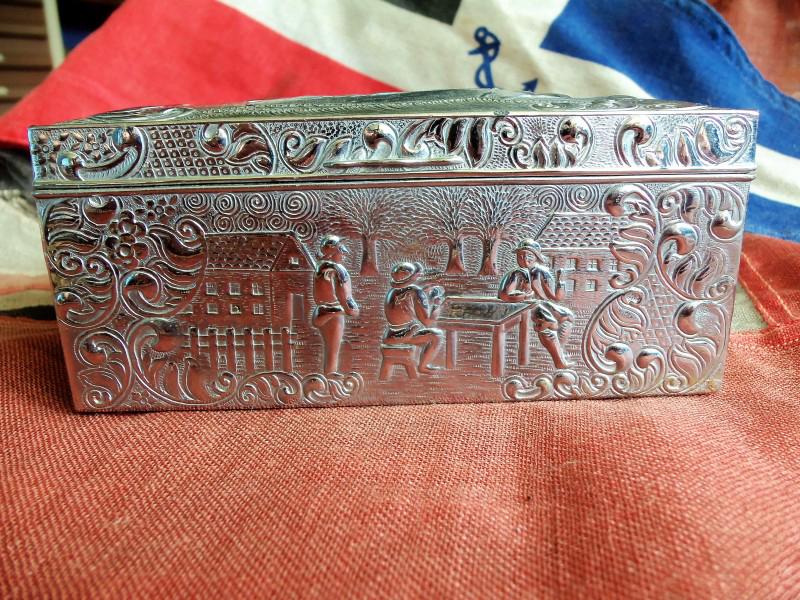 Purchase Silver & Wood Cigarette / Cigar Box Ship & Village Relief ...