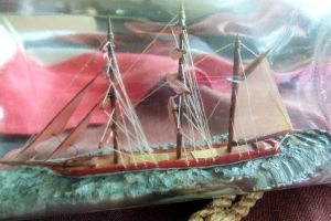 Three Masted Barque Ship In A Bottle 'Red Sails In The Sunset' (UNQ 00283)