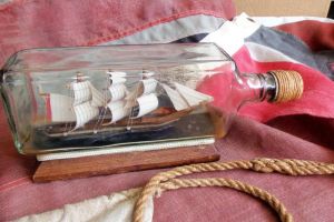 Three Masted Ship In A Gin Bottle With Stand (UNQ 00284)